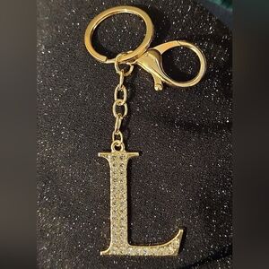 Gold Tone Allover Rhinestone Letter L Initial Bag Purse Charm Keychain N…